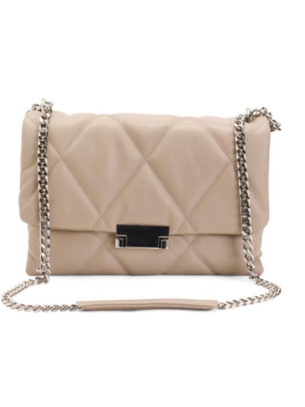 Il Duca Itlay Genuine Leather Quilted Convert Flap Handbag Taupe